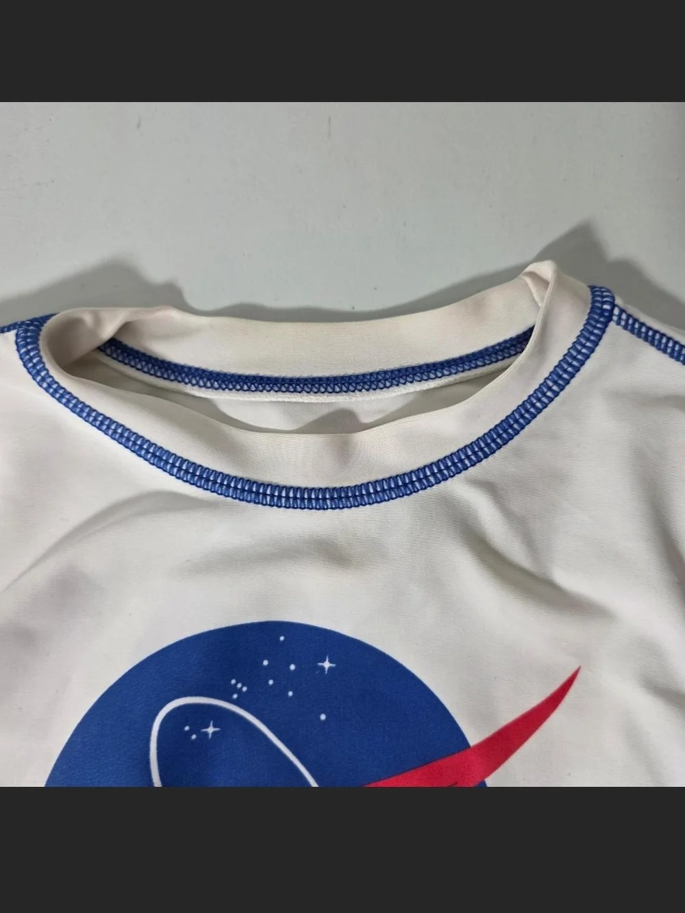 Logo Long-Sleeve Kids Tee in White with Blue Trim